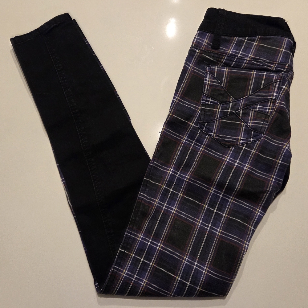 Royal Bones Duotone Black and Purple Plaid Skinny Jeans
